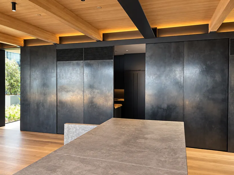 Large bespoke dark metal architectural wall panels