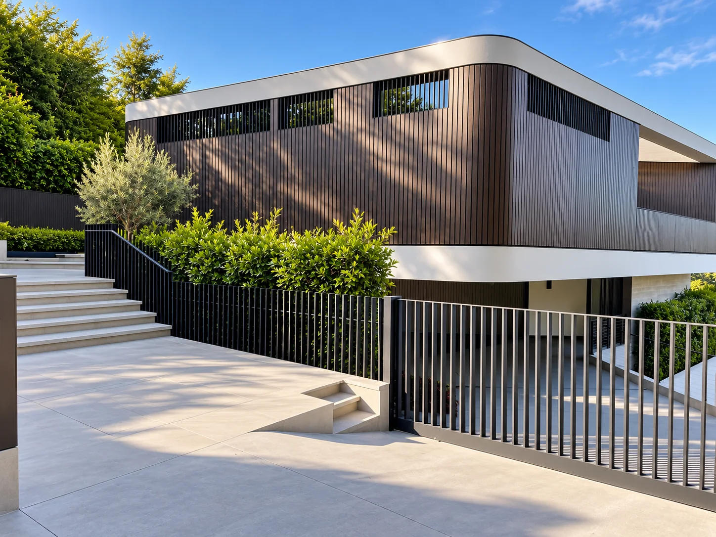 Architectural metal screening and custom metalwork on a contemporary residence