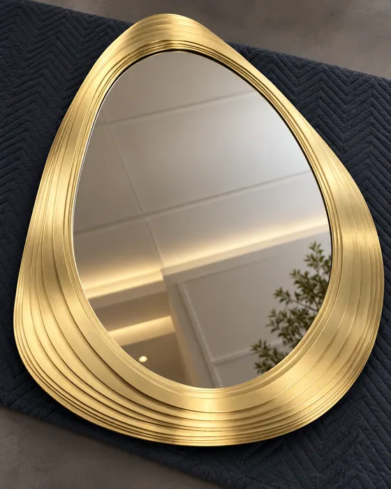 Sculptural layered brass frame mirror