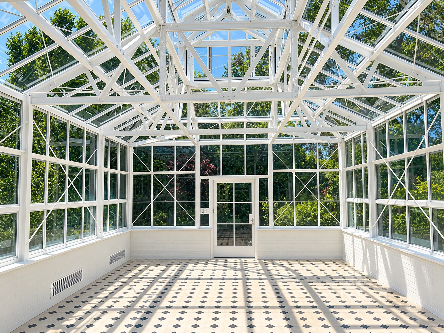 Complex glazed architectural steel framework